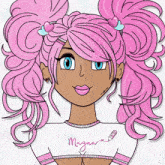a drawing of a girl with pink hair and the word magna