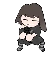 a cartoon of a girl holding a microphone and wearing striped socks .
