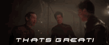 three men are standing next to each other with the words " what is that " written below them