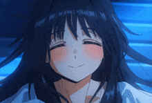 a close up of a girl with long hair smiling