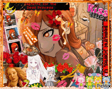a picture of a girl with the words kiss me on the top