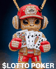a picture of an alien holding playing cards and the words $ lotto poker