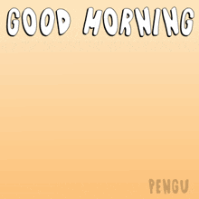 a blue and white penguin with the words good morning penguin below it
