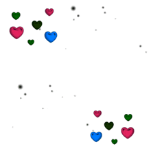 a white background with arabic writing and hearts floating around it