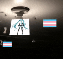 a picture of hatsune miku with a transgender flag next to it