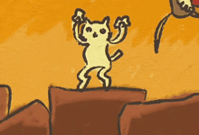 a cartoon drawing of a cat standing on a cliff
