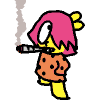 a cartoon drawing of a chicken smoking a cigarette with smoke coming out of its mouth