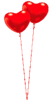 two red heart shaped balloons with the words happy birthday written on them