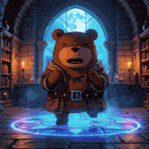a cartoon of a bear with the letter b on its belt