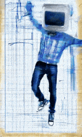 a drawing of a man with a television head