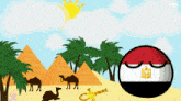 a cartoon drawing of a desert with pyramids and palm trees and a luma logo