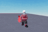 a cartoon character with a skull on his head holding a red sword