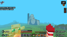 a person is playing a video game called minecraft with a giant man in the background