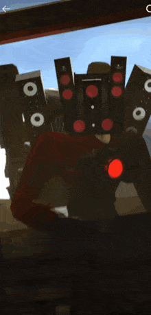 a screenshot of a video game shows a robot with a red light on its head