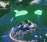 a turtle in a video game is surrounded by purple crystals and the words " te to find the " on the bottom
