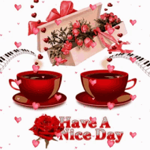 good morning flowers coffee red have a nice day