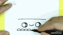 a person is drawing a monster on a piece of paper with the words draw cute things behind them