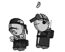 a couple of cartoon characters standing next to each other .