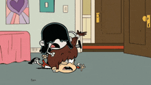 a cartoon of lucy loud laying on the floor with her mouth open