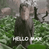 a bird with a large beak is standing in a field with the words hello max written below it