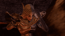 a video game character with a snake around his neck covering his eyes