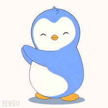a drawing of a blue penguin with the word pengu on the bottom right