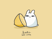 a cartoon bunny is sitting next to a lemon