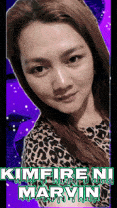 a woman in a leopard print shirt with the name kimfire ni marvin