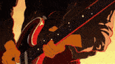a cartoon drawing of a person playing a guitar with the letter c on the neck