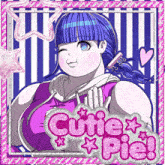 a cartoon of a girl with blue hair and the words cutie pie