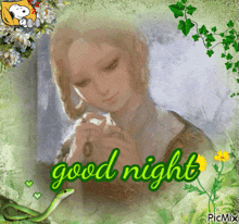 a painting of a woman praying with the words good night