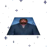 a pixelated image of a man with a beard in a blue suit