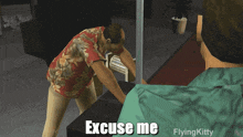 a man in a hawaiian shirt says i 'm a little stupid in a video game