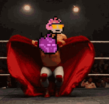 a pixel art of a wrestling match with a purple heart