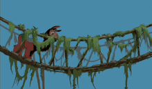a cartoon llama is standing on a bridge with moss growing on it