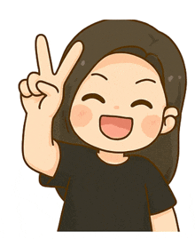 a cartoon girl in a black shirt is giving the peace sign