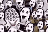 a bunch of ghosts with their mouths open are standing in a room