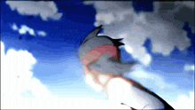 a cartoon character is standing in front of a blue sky