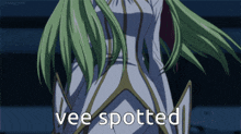 a picture of a girl with green hair and the words vee spotted above her