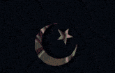 a purple and green background with a crescent moon and stars
