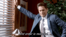 Rob Lowe And Order Is Restored GIF - Rob Lowe And Order Is Restored The Grinder GIFs