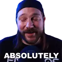 a man with a beard wearing a black shirt that says absolutely on it