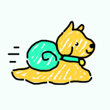 a drawing of a dog with a snail on it 's back