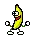 a pixel art of a banana holding a sword and a pair of scissors .