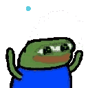a cartoon of a frog in a blue shirt juggling balls in the air .