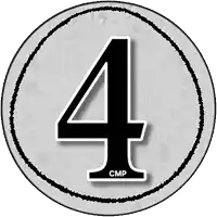 a black and white circle with the number 4 cmp inside of it