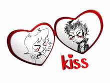 a couple of hearts with drawings on them and the word kiss
