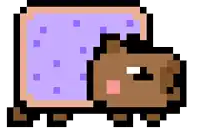a pixel art drawing of a cat with a purple window