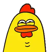a cartoon chicken with a red crest and a yellow beak is making a funny face .