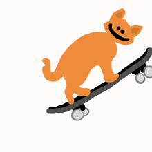 an orange cat is sitting on a skateboard with a smile on its face